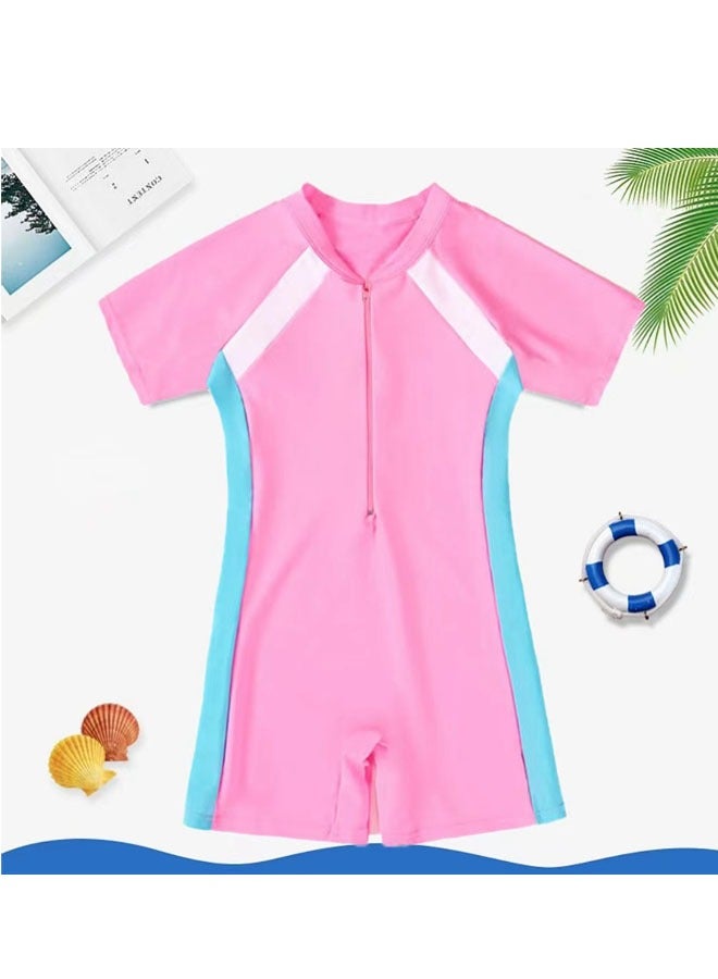 SPORT Girls Swimsuit UPF 50+ UV One Piece Swimwear Kids Bodysuit Beachwear with Surfing Swimming Children Bathing Costume (Pink/Blue/White) - Image 4