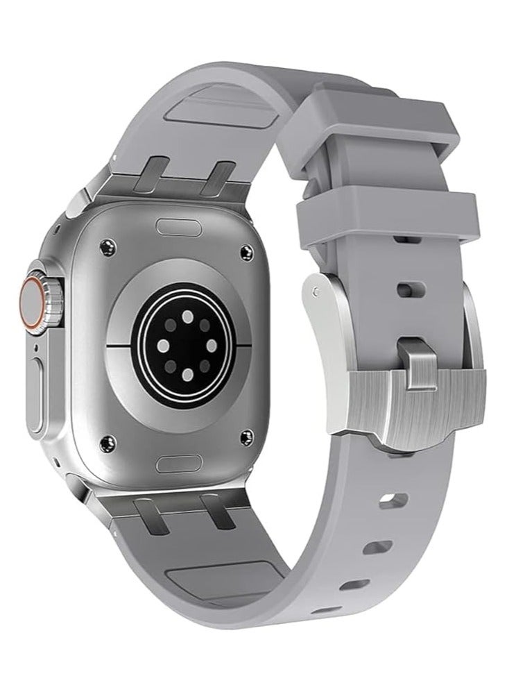 Liquid Silicone Rubber Band Compatible with Apple Watch Series Ultra 2 | 9 | 8 Ultra | 8 | 7 | 6 | 5 49mm 45mm 44mm 42mm, Premium Rubber Strap with Stainless Steel Adapter gray  - Image 2