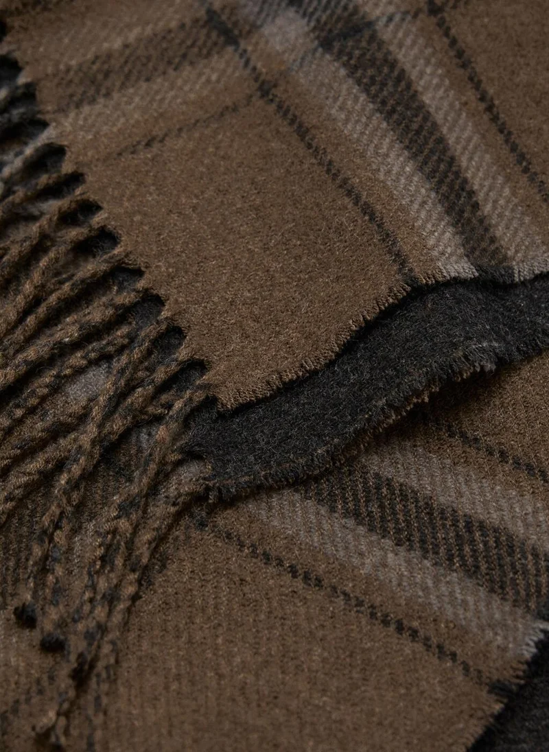 Mango Man Check fringed scarf