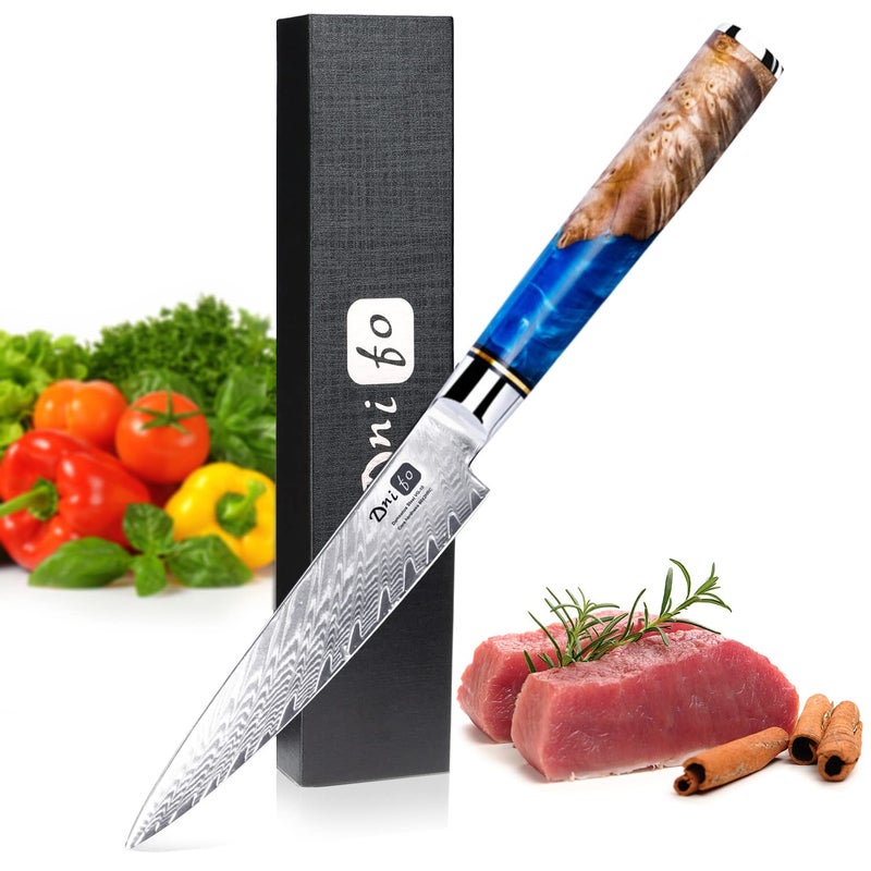 Dnifo Dnifo Kitchen Utility Knife 5 Inch Damascus Steel Kitchen Knives Super Sharp Ultimate AllPurpose Knife for Slicing Mincing Chopping  Nonstick Blade and Antirusting Forged 