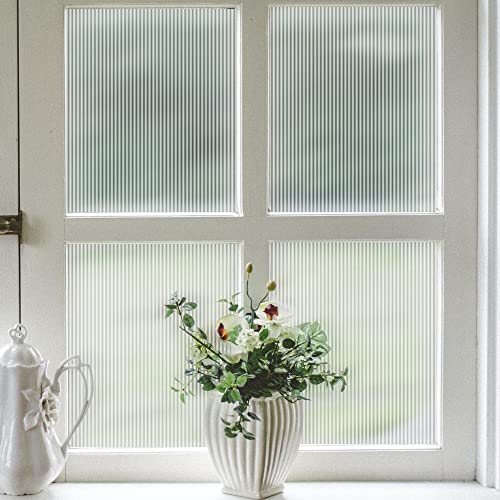 VELIMAX Reeded Glass Privacy Film Frosted Window Vinyl 3D Decorative Window Decals Non Adhesive for Bathroom Living Room 236x118 inches