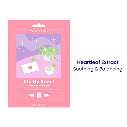 FACETORY K Beauty Face Mask Skin Care - CALMING Sheet Mask for ACNE-PRONE Skin with Heartleaf Extract | Calms Redness Smoothes Texture (5 Pack) - Image 4