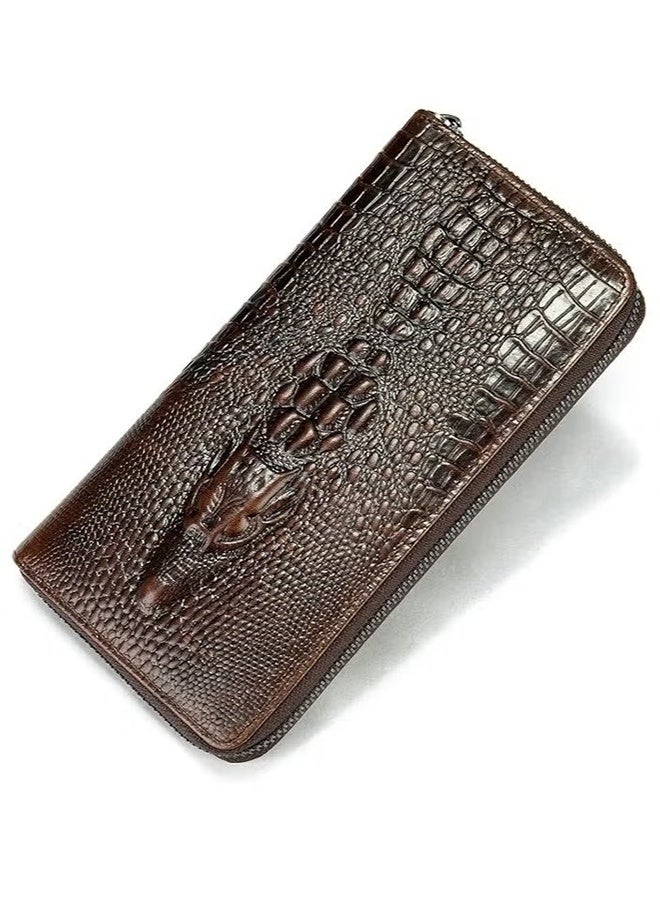 Happy D Genuine Leather Cool Long Wallets for Men Personalized Zip Around Wallet Checkbook Cash Credit Card Holder Wallet Large Vintage