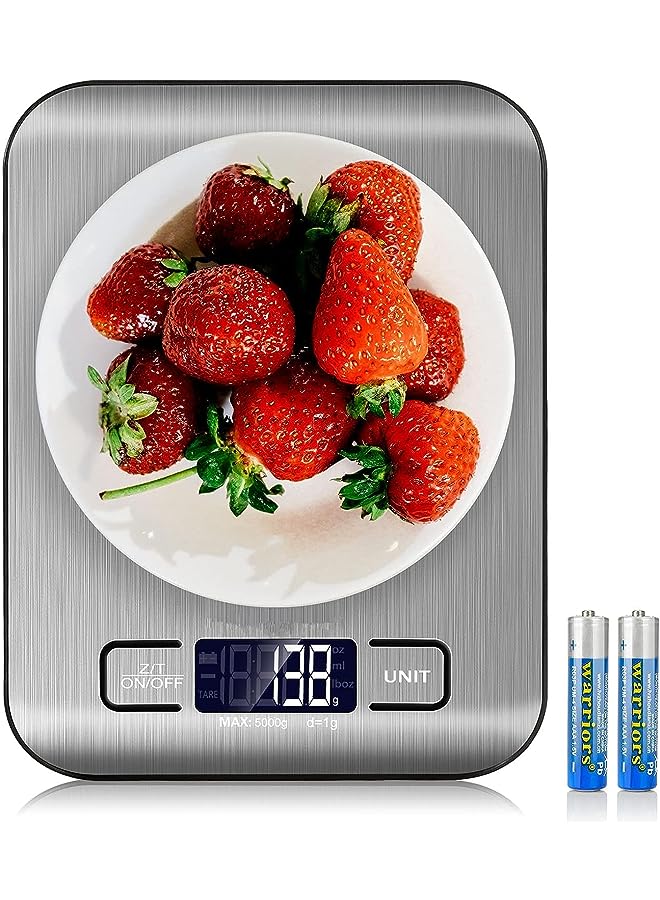 Mumoo Bear Bear Food Scale, 5kg/11lb Multifunction Digital Kitchen Scale with 1g/0.01oz Precise Graduation - Stainless Steel Platform with Backlit LCD Display Scale for Cooking, Baking and Mails - Silver - Image 1