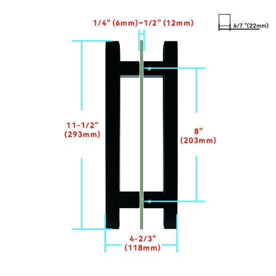 CKB 8" Back to Back Ladder Shape Pull Shower Door Handle Compatible with 1/4" to 1/2" Thickness Glass Door for Frameless Shower Doors, Matte Black with 304 Stainless Steel - Image 2