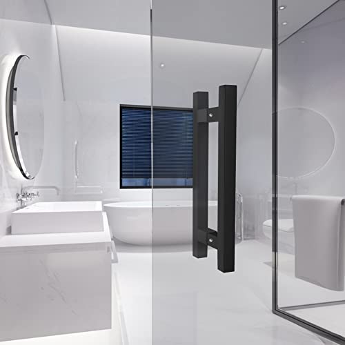 CKB 8" Back to Back Ladder Shape Pull Shower Door Handle Compatible with 1/4" to 1/2" Thickness Glass Door for Frameless Shower Doors, Matte Black with 304 Stainless Steel - Image 3