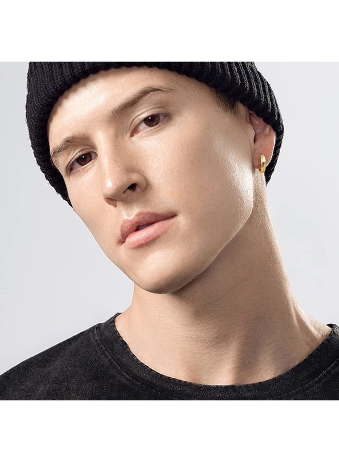 Immobird Hoop Earrings Men Unique Geometric Cut Face 925 Sterling Silver Black Hoop Earrings Handsome and Stylish, 0.55'', Sterling Silver, No Gemstone - Image 2