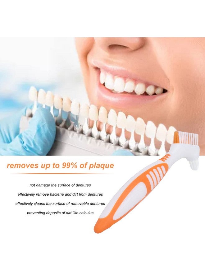 Sonew Dual Head Denture Toothbrush, Remove Plaque for Partial, Half, Complete Dentures Cleaning (Orange) - Image 2