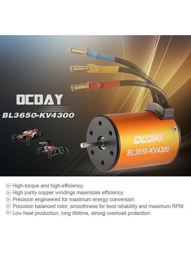 Generic - OCDAY BL3650 4300KV Waterproof Brushless Motor for 1/10 RC Car HSP 94123 HuanQi 727 FS Racing Motor RC Toys Accessories - Image 1