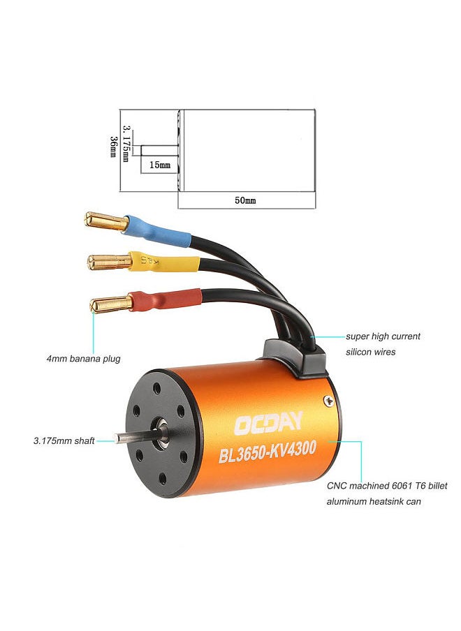 Generic - OCDAY BL3650 4300KV Waterproof Brushless Motor for 1/10 RC Car HSP 94123 HuanQi 727 FS Racing Motor RC Toys Accessories - Image 1