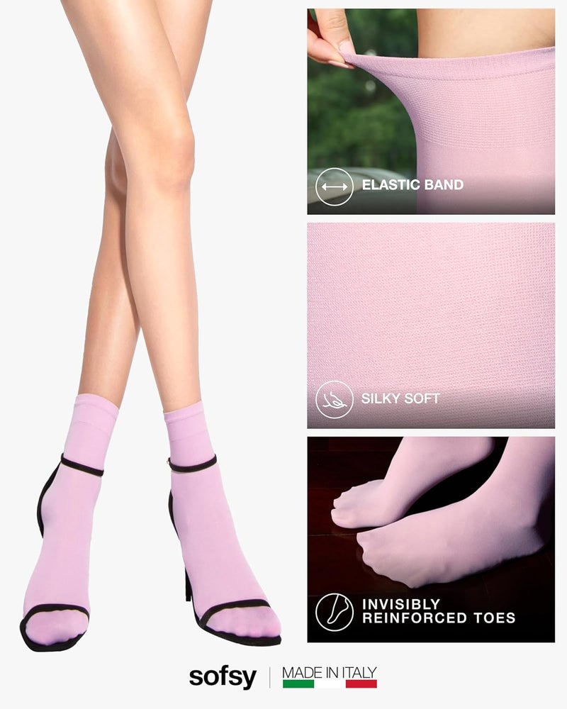 sofsy Italian High-Fashioned Ankle Socks - 40 Den Semi Sheer Nylon Stockings for Women | Durable, Soft, Low-Cut Design - Image 4