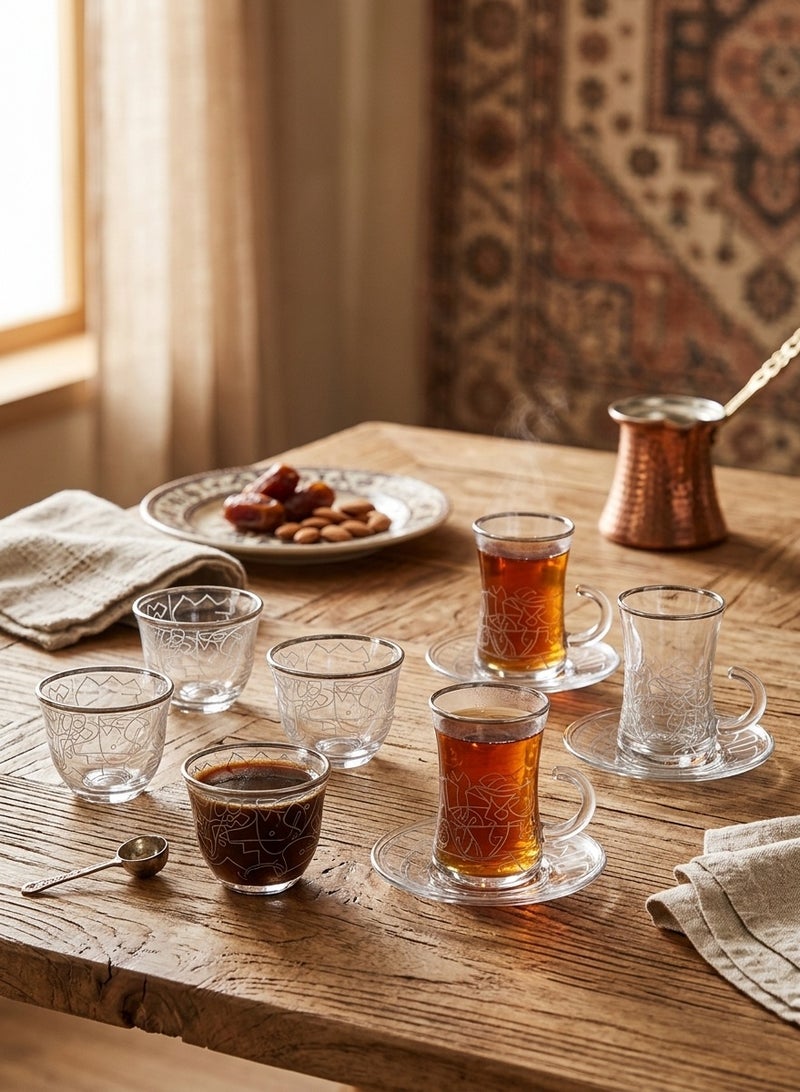 تراست طقم أكواب شاي وقهوة زجاجي 18 قطعة أخضر زيتي/فضي، يكفي لـ 6 أشخاص - Image 3