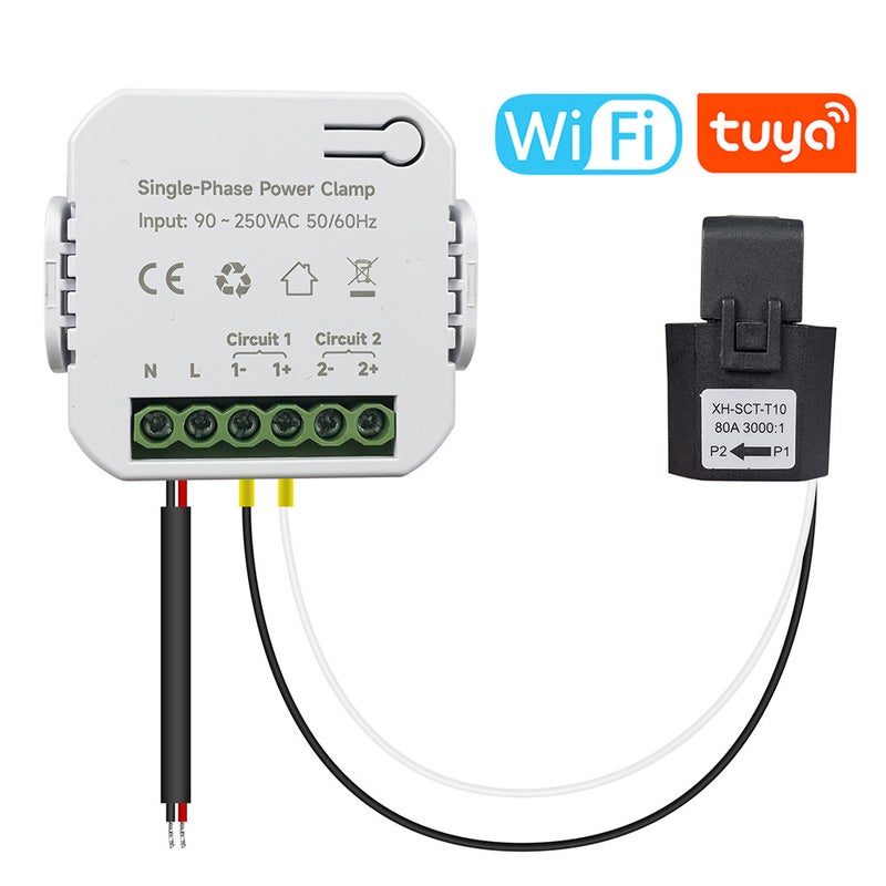 Tuya Wifi Single-phase Energy Meter 80A with CT Clamp Cellphone App Kwh Power Consumption Monitor Electricity Statistics 90- 250VAC 50/60Hz - Image 1