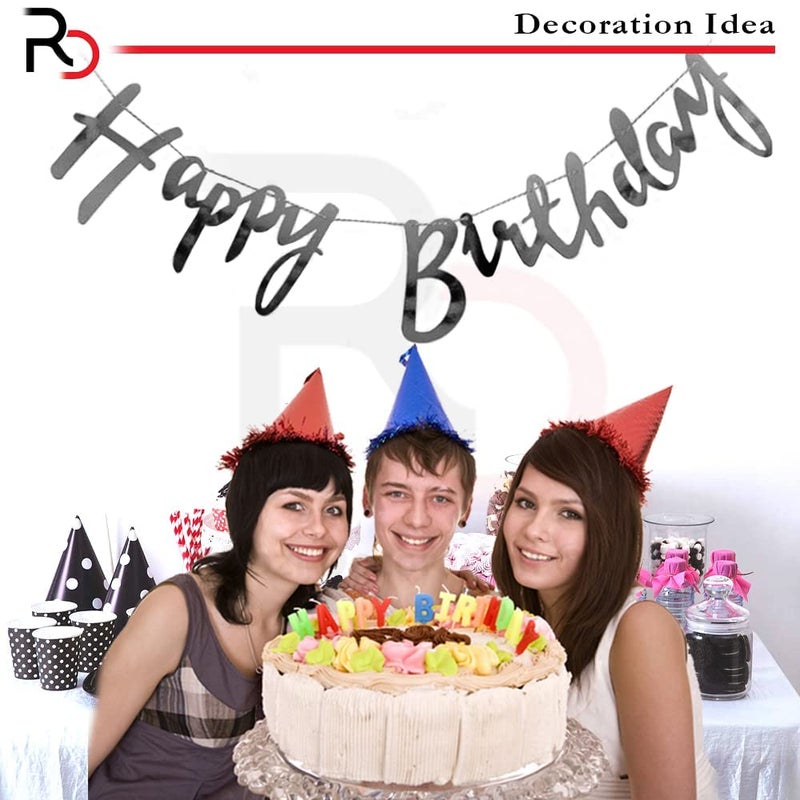 SAMAST Happy Birthday Banner in Different colour for decoration in Birthday Party of Boys Girls friend Husband Kids Bday Celebrations Bunting Tags Flag Decorative Items Decoration (1 Unit in Black Colour) - Image 2