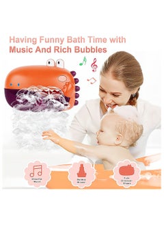 SYOSI Bubble Bath Toy, Bath Toys, Automatically Bubbles Baby Bath Toys, Baby Bubble Machine for Tub and Plays 12 Children's Songs, Cute Dinosaur Bathtub Toys Bubble Maker for Toddlers, Orange, 1 Pcs  - Image 3