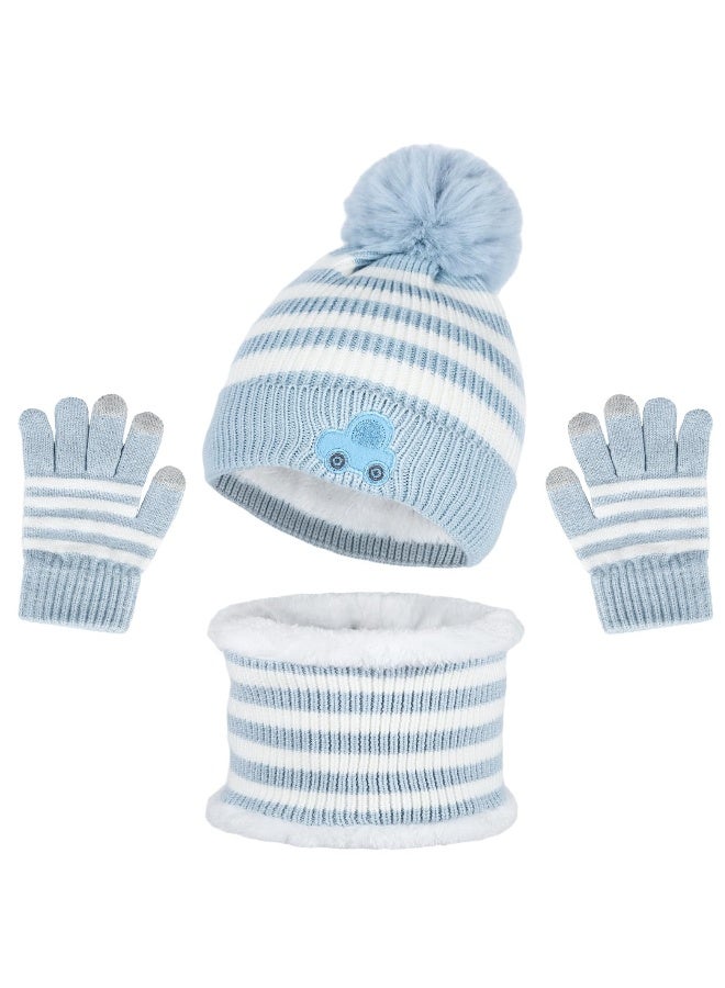 4 Pcs Kids Winter Beanie Hat Scarf Gloves Set - Thick Fluffy Warm Accessories for 2-8 Years Old Boys and Girls - Toddler Cold Weather Gear - Image 1