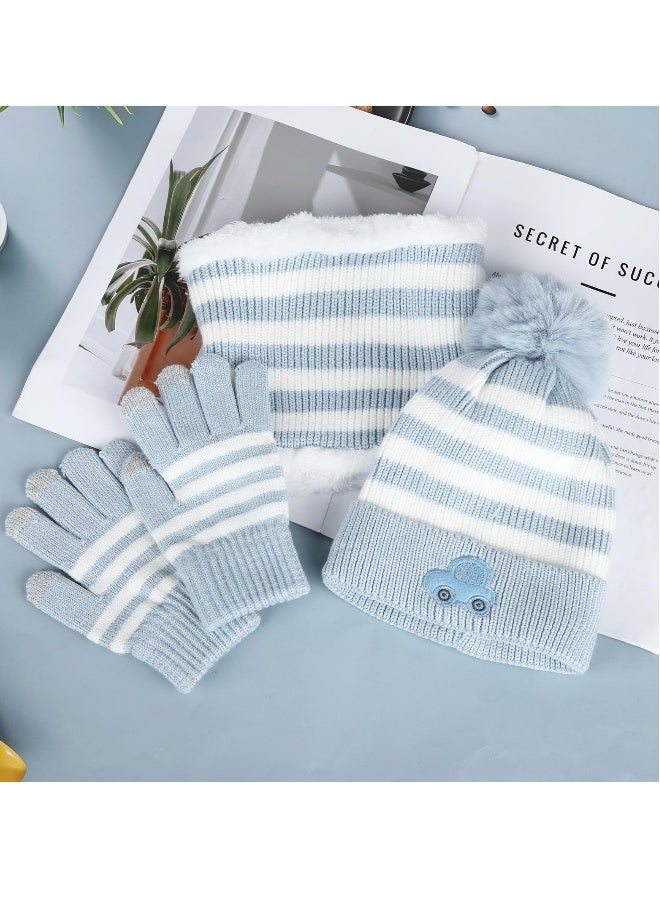 4 Pcs Kids Winter Beanie Hat Scarf Gloves Set - Thick Fluffy Warm Accessories for 2-8 Years Old Boys and Girls - Toddler Cold Weather Gear - Image 5