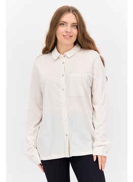 Women Spread Collar Long Sleeves Heather Shirt, White