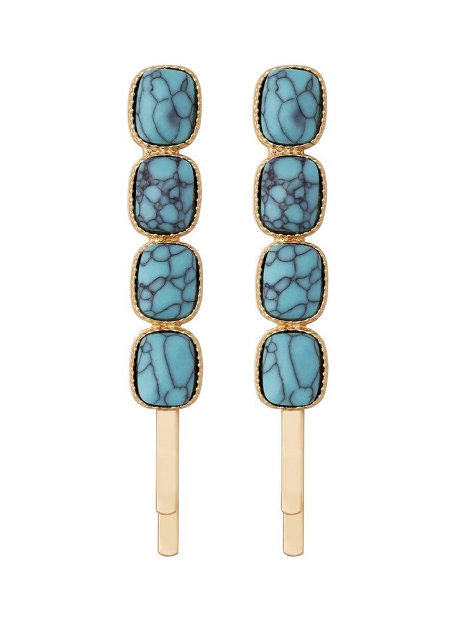 MINACHI Retro Elegant Beads Created Turquoise Hairpins, Set of 2, Women's Hair Accessories - Image 1