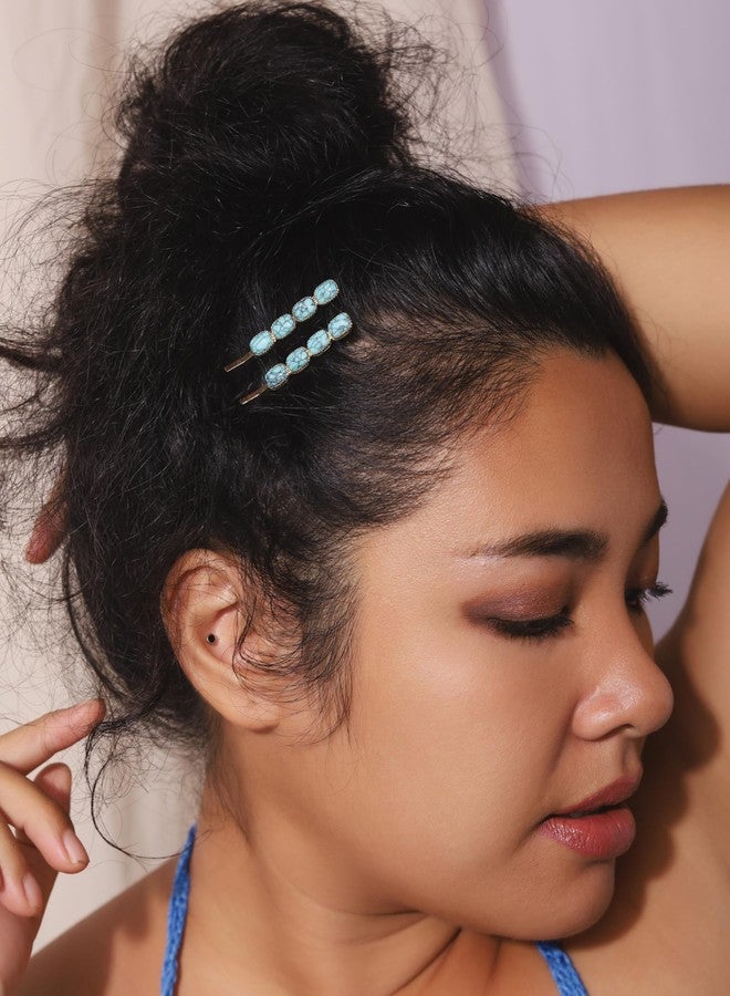 MINACHI Retro Elegant Beads Created Turquoise Hairpins, Set of 2, Women's Hair Accessories - Image 2