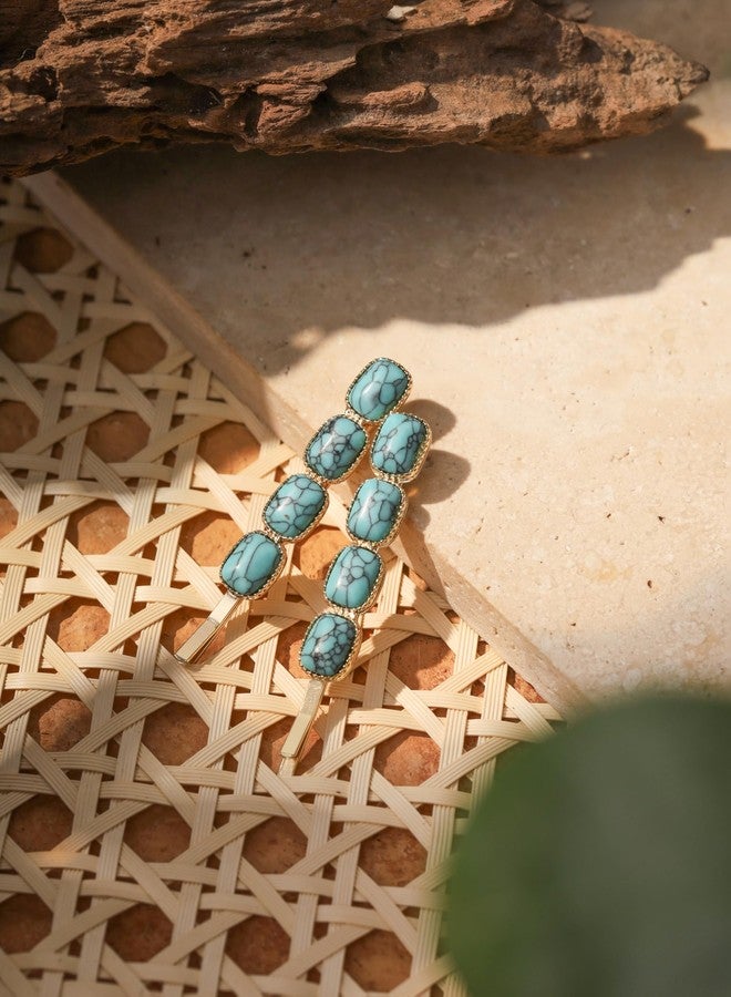 MINACHI Retro Elegant Beads Created Turquoise Hairpins, Set of 2, Women's Hair Accessories - Image 4