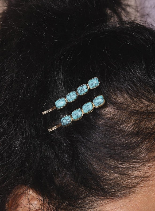 MINACHI Retro Elegant Beads Created Turquoise Hairpins, Set of 2, Women's Hair Accessories - Image 3