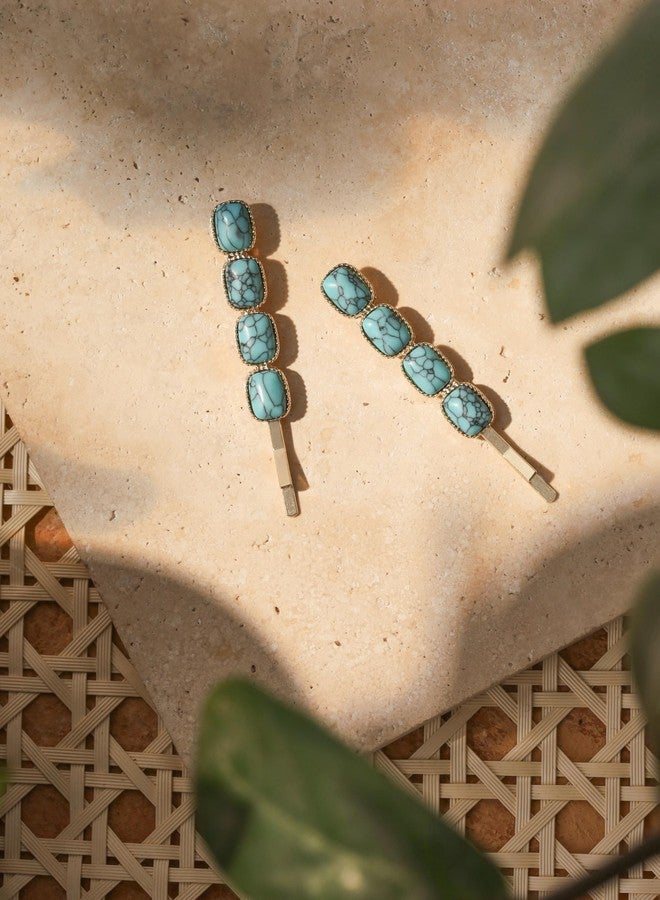 MINACHI Retro Elegant Beads Created Turquoise Hairpins, Set of 2, Women's Hair Accessories - Image 5