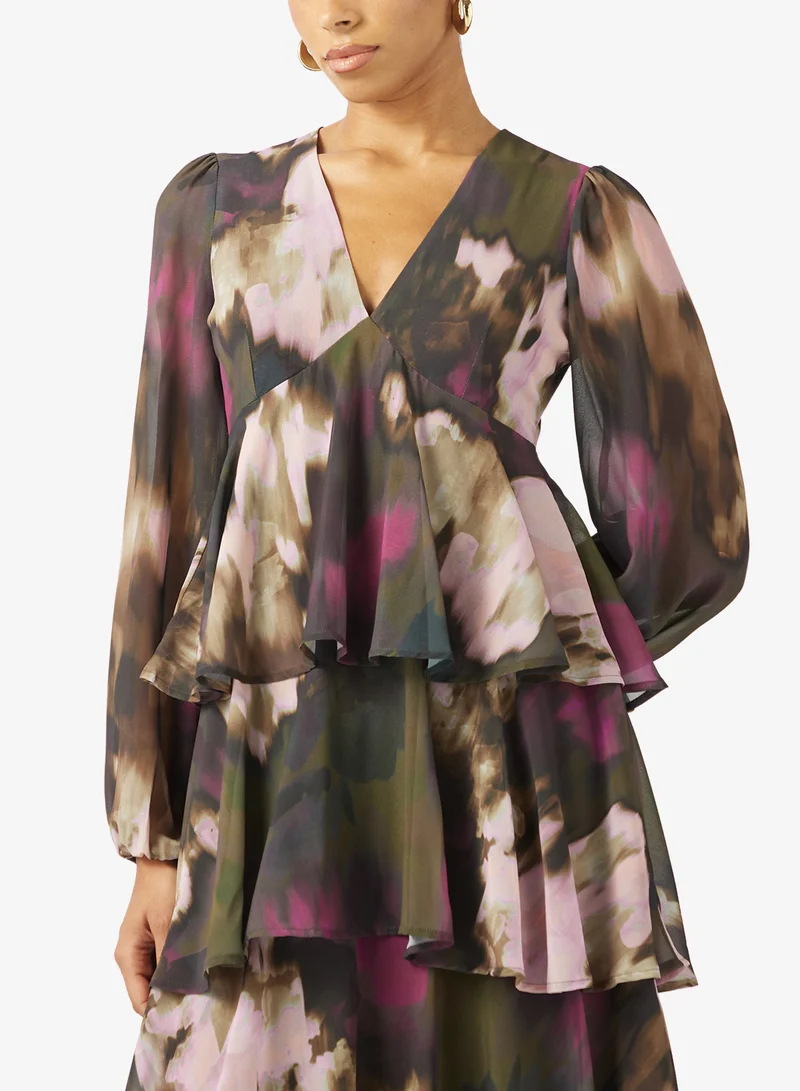 PRETTY LAVISH abstract floral print Ashton Ruffle Midi Dress for Women |  Best Price KSA