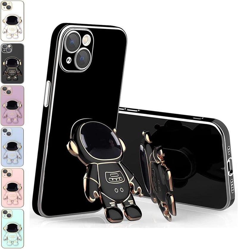 woobles 6D Plating Astronaut Hidden Stand Case Cover for iPhone, Astronaut Hidden Stand Case Cover for iPhone, Galvanized Astronaut Cover with Stand Lens Protector (Black,11) Black 11 - Image 1