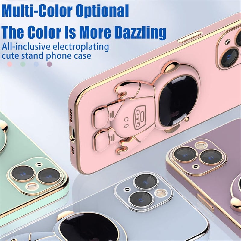 woobles 6D Plating Astronaut Hidden Stand Case Cover for iPhone, Astronaut Hidden Stand Case Cover for iPhone, Galvanized Astronaut Cover with Stand Lens Protector (Black,11) Black 11 - Image 4