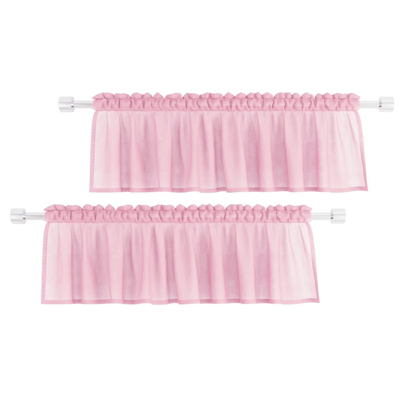 UPOPO Pink Valance 15 inches Long Sheer Curtain Valance Living Room Bedroom Kitchen Voile Transparent Light Filtering Valance Curtain Small Short Door Window Treatment 2 Panels Rod Pocket - Image 1