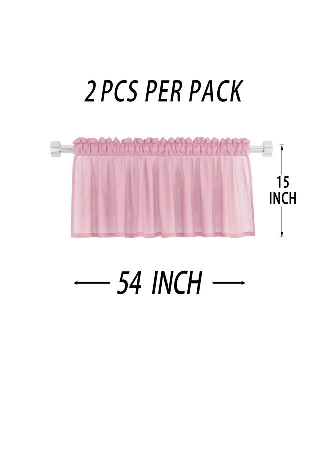 UPOPO Pink Valance 15 inches Long Sheer Curtain Valance Living Room Bedroom Kitchen Voile Transparent Light Filtering Valance Curtain Small Short Door Window Treatment 2 Panels Rod Pocket - Image 4