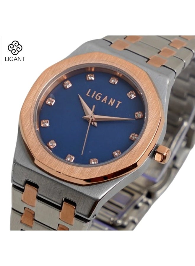 LIGANT Luxury Women's Stainless Steel Watch in Rose Gold & Silver - Elegant Modern Design - Rust Resistant Metallic Wristwatch for Events & Daily Wear - Image 2