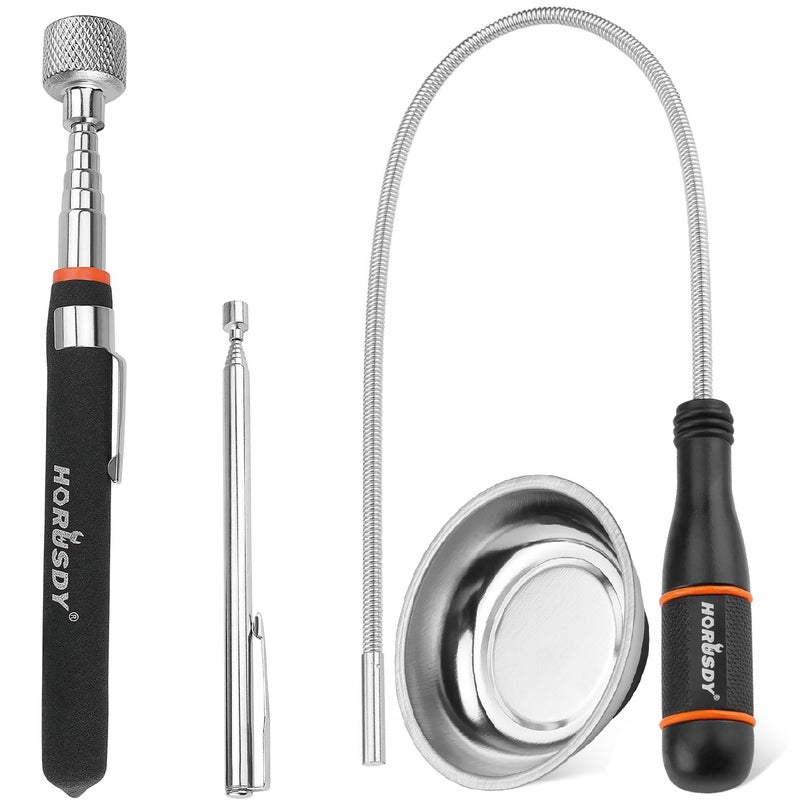 HORUSDY 4Piece Telescoping Magnetic Pickup Tools Set Extendable Magnetic Pick Up ToolsFlexible Bendable Spring Magnet Stick