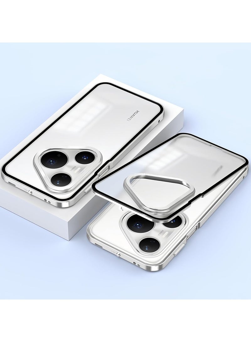 general Protective Case Compatible with Huawei Pura 80 Pro, Magnetic Metal Frame + Matte Translucent Tempered Glass Back Cover, Anti-slip and Shockproof Protective Case with Camera Protective Film