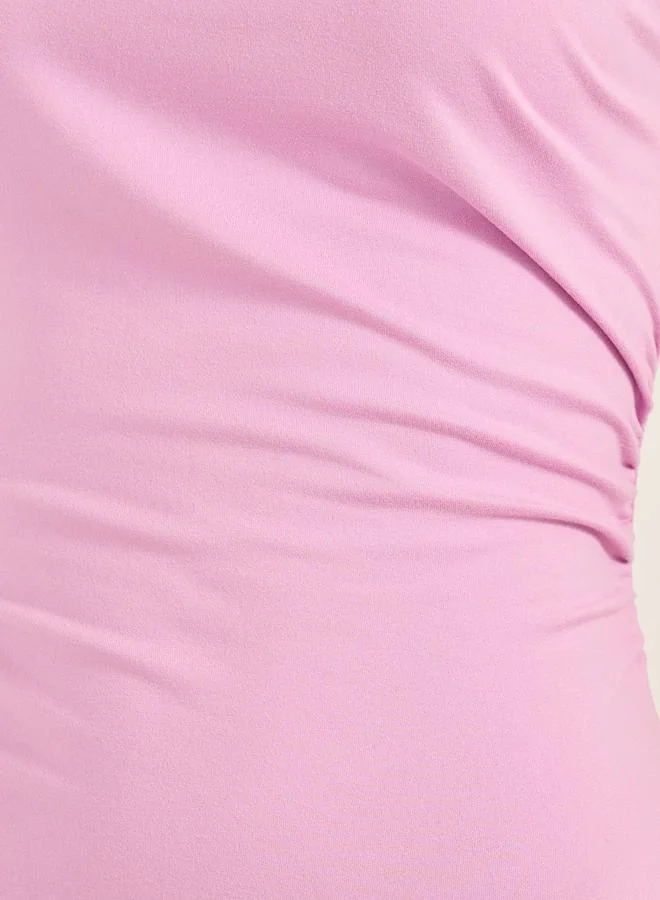 Take Two Solid Gathered Detail Bodycon Maxi Dress with Side Slit