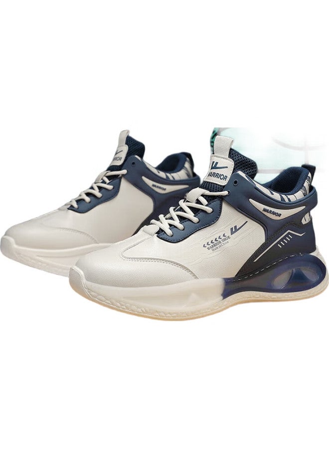 Pull Back Warrior Casual Shoes, Versatile Mid-High Top Shoes, Men'S Sneakers, 3386M, Beige/Blue, Size 39 - Image 1