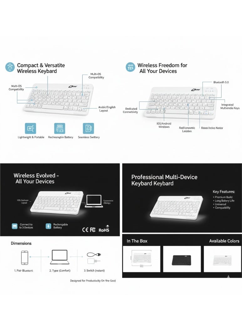 Zero Mini Slim Bluetooth Keyboard – Rechargeable, Lightweight & Compact – Compatible with Phones, Tablets & Computers - Image 3