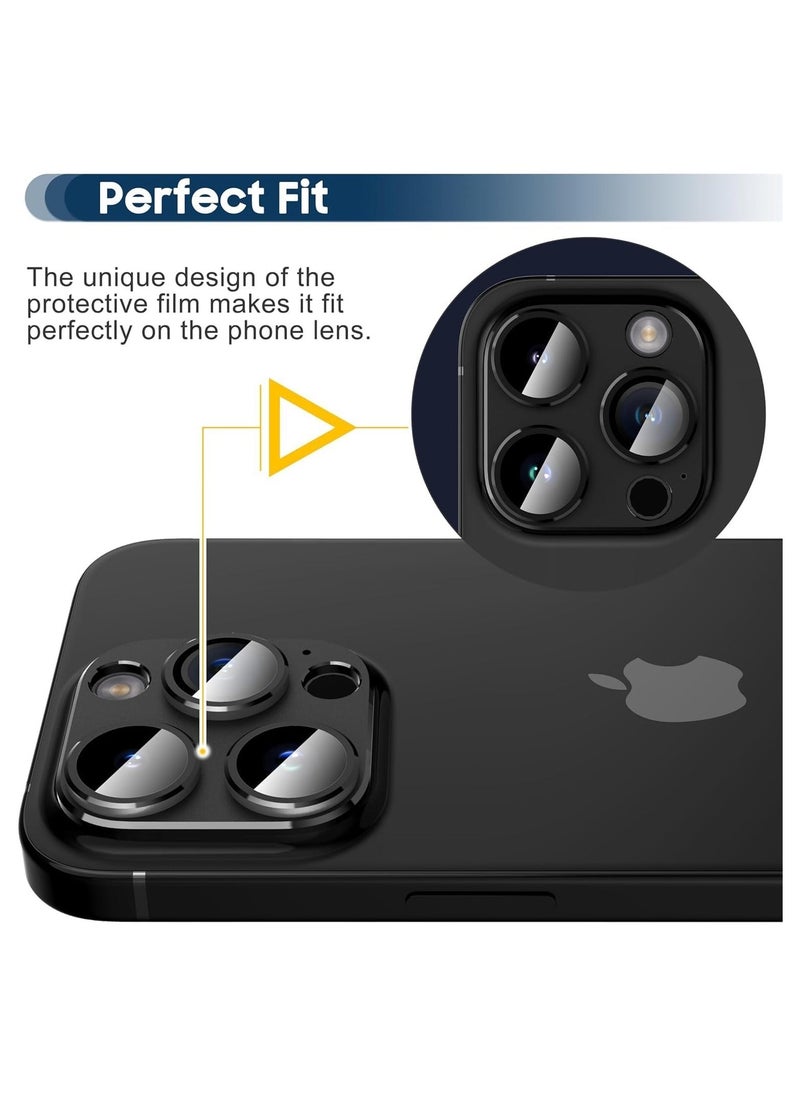 Raxoom Camera Lens Protector for iPhone 15 Pro 6.1-Inch and iPhone 15 Pro Max 6.7-Inch, Full Coverage 9H Tempered Glass Ring Cover, Matte Metal Plate, Case Friendly, 1-Pack (Black) - Image 3