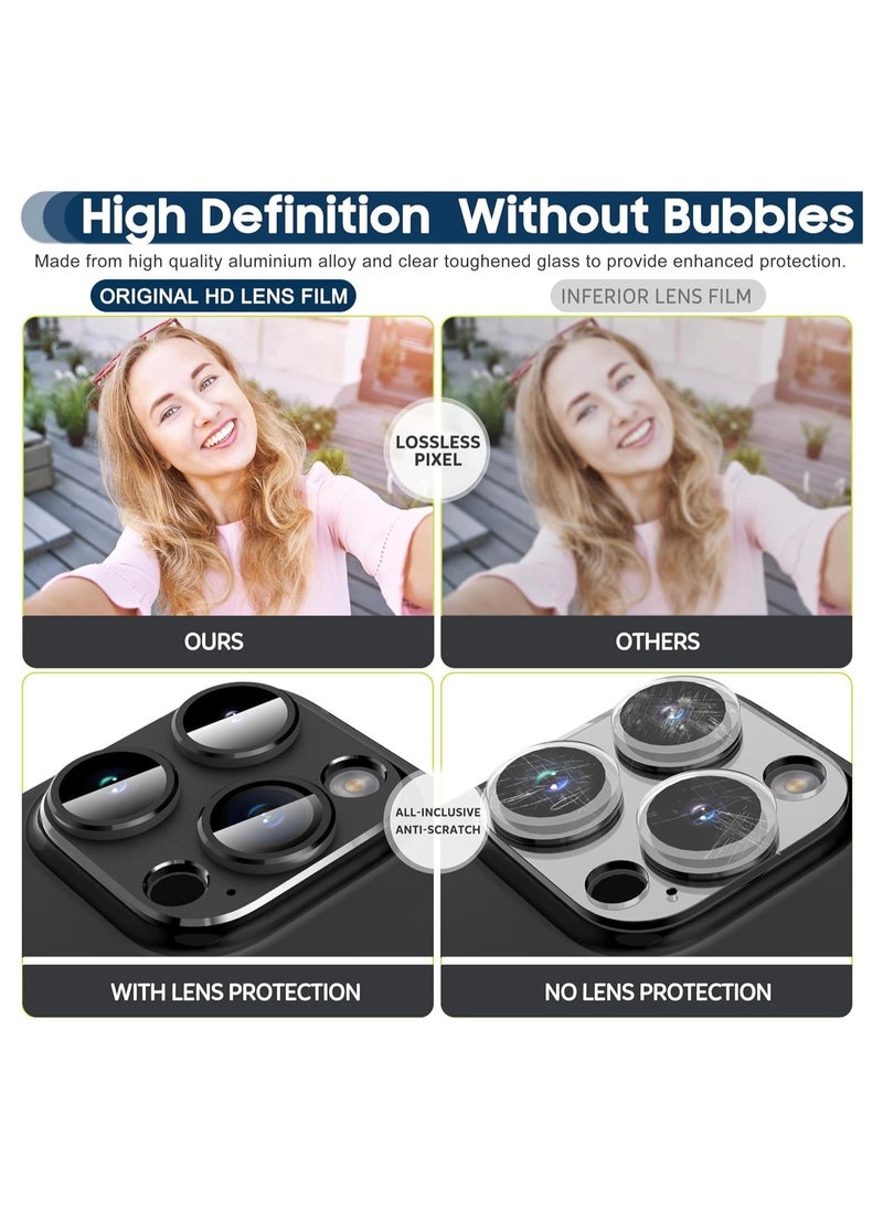 Raxoom Camera Lens Protector for iPhone 15 Pro 6.1-Inch and iPhone 15 Pro Max 6.7-Inch, Full Coverage 9H Tempered Glass Ring Cover, Matte Metal Plate, Case Friendly, 1-Pack (Black) - Image 5