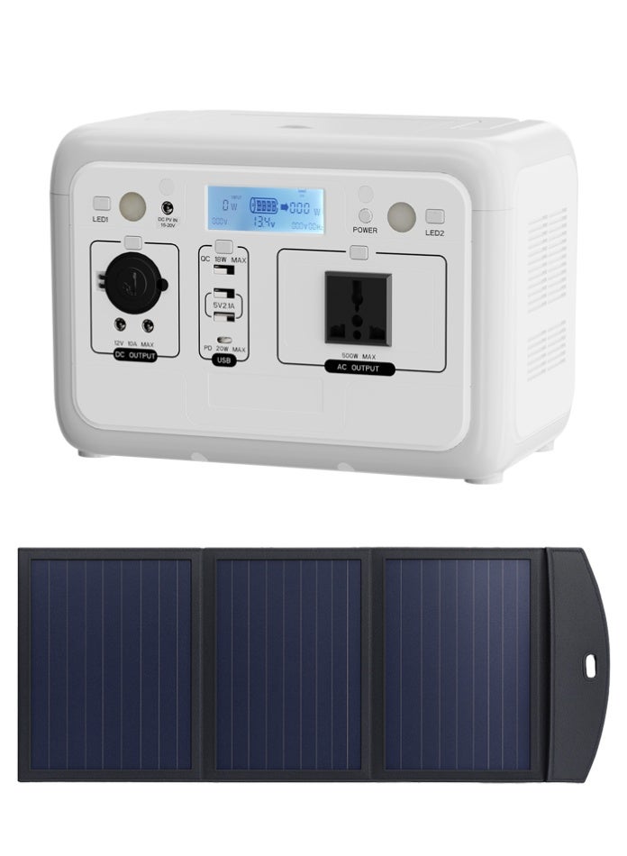 محطة طاقة شمسية محمولة 460.8 واط في الساعة مع لوحة شمسية 75 واط 18 فولت، عاكس موجة جيبية نقية وبطارية LiFePO4، شاحن شمسي مدمج، مولد احتياطي بتحكم رقمي ذكي للتخييم والسفر في الهواء الطلق وحالات الطوارئ المنزلية - Image 1