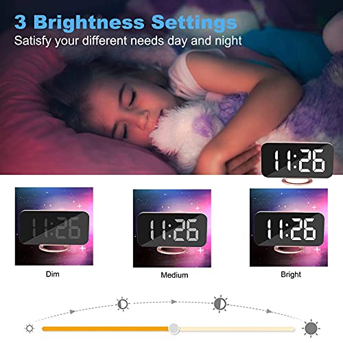 SZELAM Alarm Clock for Bedroom,LED and Mirror Digital Clock Large Display,with Dual USB Charger Ports,Auto Dim,Snooze Mode,Modern Desk/Wall Electronic Clock for Girl Woman Mom Teens - Rose Gold - Image 3