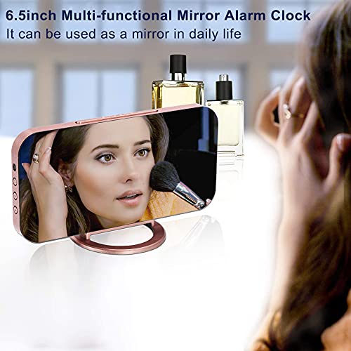 SZELAM Alarm Clock for Bedroom,LED and Mirror Digital Clock Large Display,with Dual USB Charger Ports,Auto Dim,Snooze Mode,Modern Desk/Wall Electronic Clock for Girl Woman Mom Teens - Rose Gold - Image 2