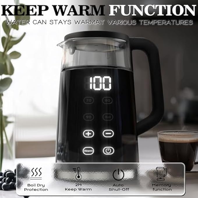 CONOYAR Electric Kettle 2200W Fast Water Boiler 17L Glass Kettle With 4 Temperature Control For Led Touch Screen Double Wall Anti Scald Boiler Up To 2H Keep Warm For Home Auto Shut Off - Image 4
