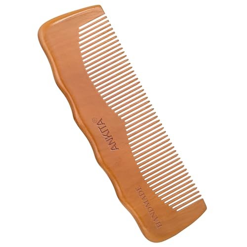 Ankita Wooden Handmade Hair Combs|No Static Hair Comb With Rounded Handle for Men, Women and Kids|Natural & Eco-Friendly|Anti-Bacterial Hair Styling Comb with Fine Teaths|(W-18) - Image 1