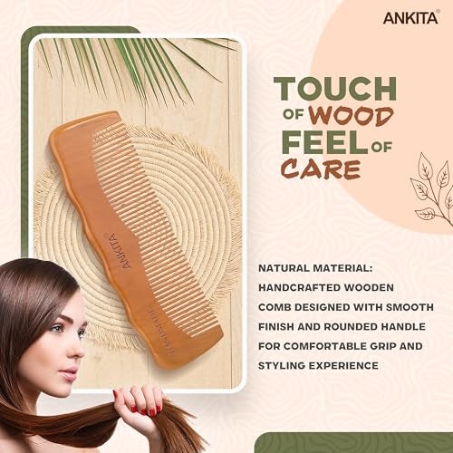 Ankita Wooden Handmade Hair Combs|No Static Hair Comb With Rounded Handle for Men, Women and Kids|Natural & Eco-Friendly|Anti-Bacterial Hair Styling Comb with Fine Teaths|(W-18) - Image 4
