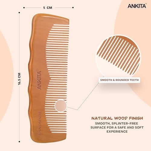 Ankita Wooden Handmade Hair Combs|No Static Hair Comb With Rounded Handle for Men, Women and Kids|Natural & Eco-Friendly|Anti-Bacterial Hair Styling Comb with Fine Teaths|(W-18) - Image 2