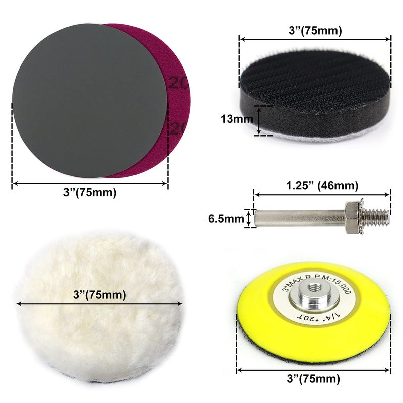 POLIWELL 150 PCS 3 Inch Sanding Discs Silicon Carbide 400-10000 Grits Wet/Dry Hook and Loop Sandpaper for Drill Grinder Rotary Tools with 1/4 in Backing Pad, Wool Pad and 3pcs Soft Foam Pads - Image 3