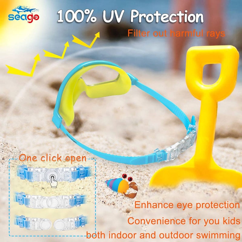 Seago Goggles for kids Swimming 2 Pack No Leaking Anti-Fog Outer Eye Fit with Wide View UV Protection Crystal Clear Watertight Swim Goggles with nose cover Suitable for Children Youth Boys Girls Age 3 to 14 - Image 4