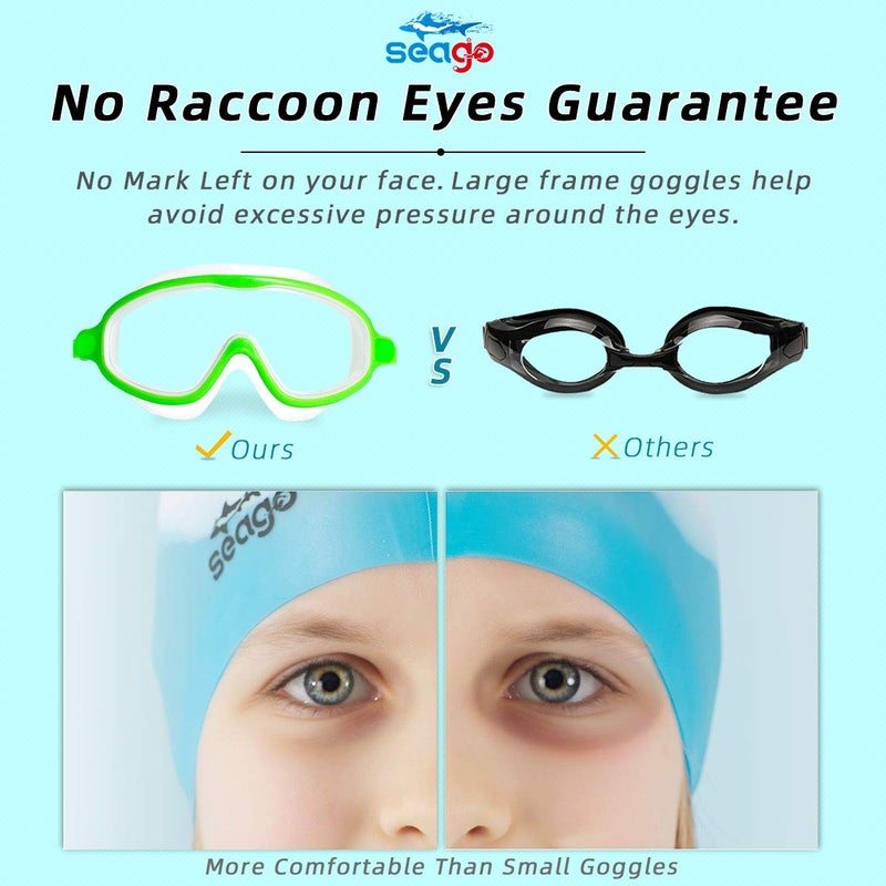 Seago Goggles for kids Swimming 2 Pack No Leaking Anti-Fog Outer Eye Fit with Wide View UV Protection Crystal Clear Watertight Swim Goggles with nose cover Suitable for Children Youth Boys Girls Age 3 to 14 - Image 5